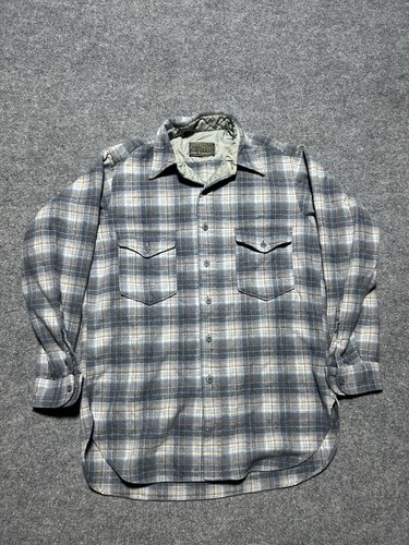 Vintage 60-70s Pendleton Shadow Plaid Fireside Shirt Button Wool USA Read Desc