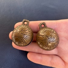 2 PZ Charm Protettivo Vintage Cinese Ottone Massiccio Testa di Drago Campana Feng Shui