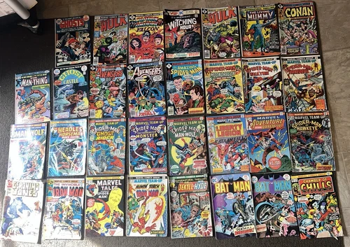 Vintage Comic Book Lot Spiderman Hulk Avengers Marvel Man Thing Mummy Batman