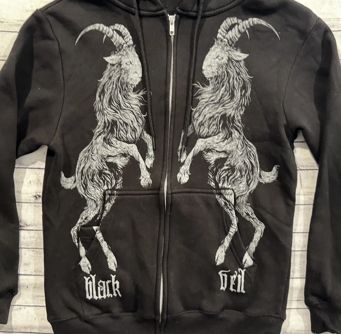 BALENCIAGA Felpa con cappuccio zip intera vintage velo nero Brides Rock Band taglia S Motley Gothic Punk Y2K