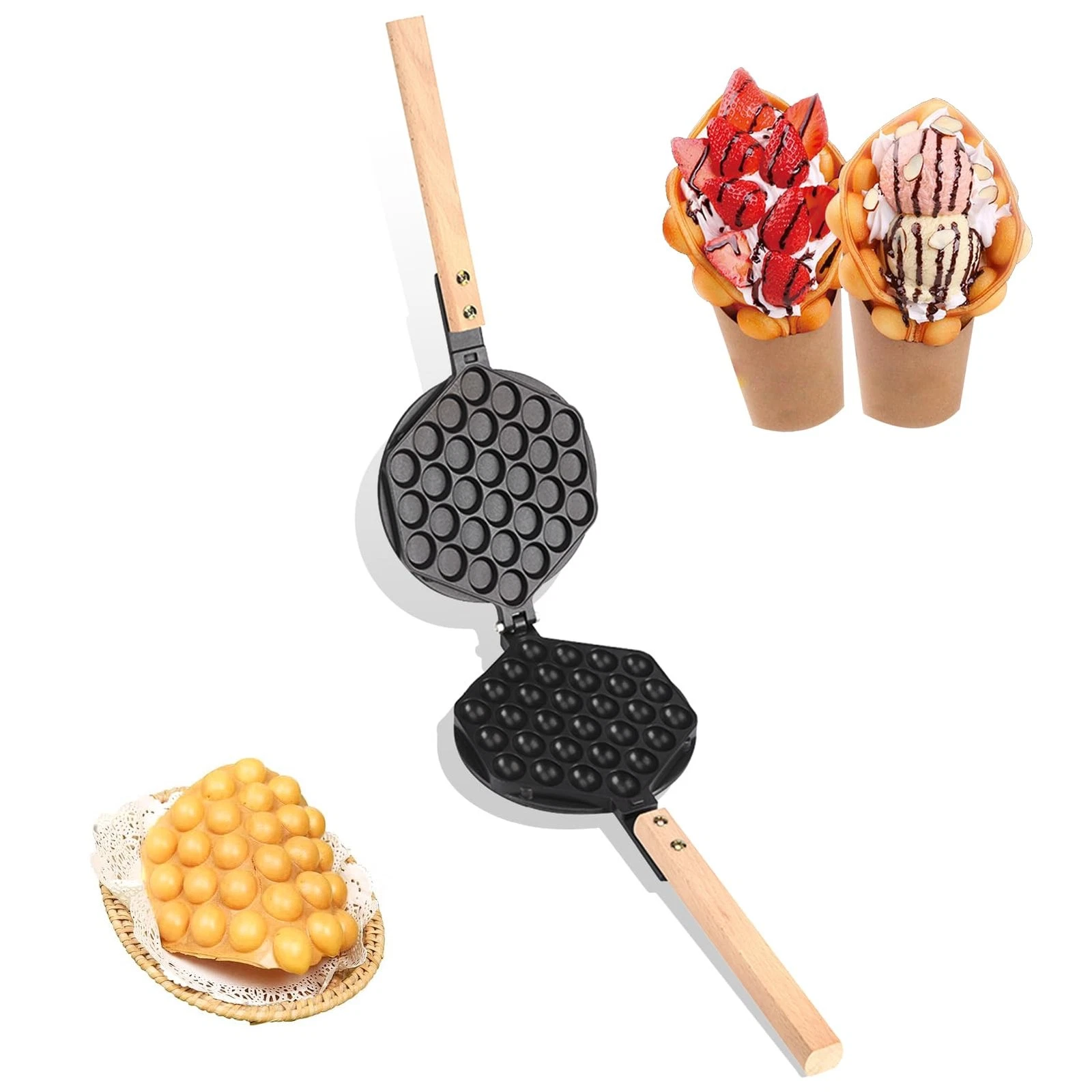Bubble Waffle Maker Pan, Aluminum Alloy bubble waffle machine Eggettes Pan No...