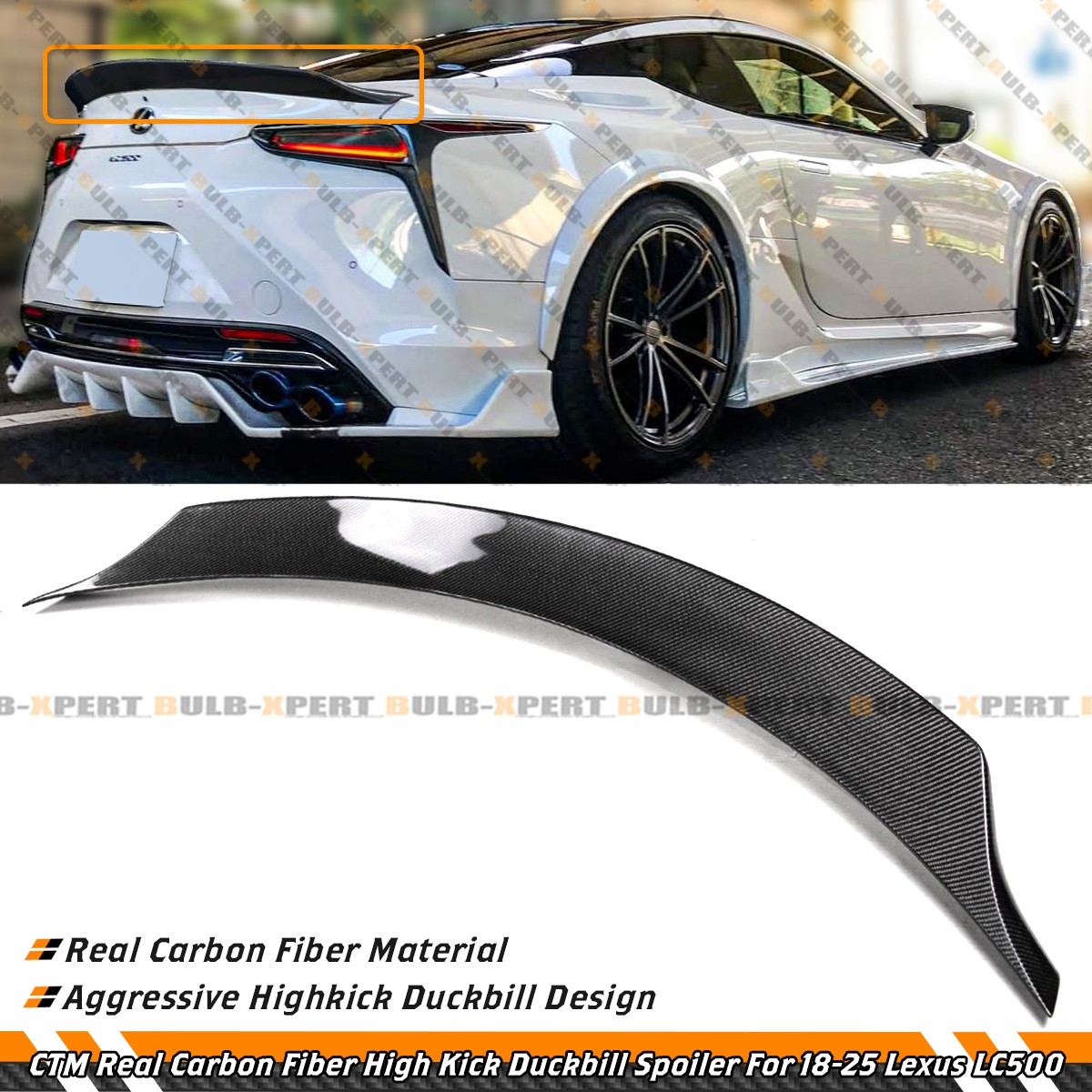 For 18-25 Lexus LC500 CTM Real Carbon Fiber Highkick Duckbill