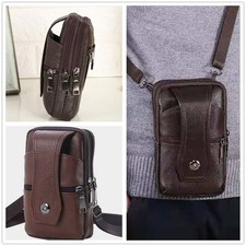 Men Luxury Leather Phone Card Zipper Crossbody Clip Holster Belt Purse Case Skin