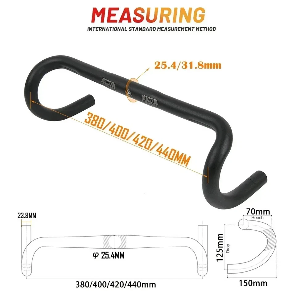 Road Bike Drop Bar 25.4mm/31.8mm Bicycle Bent Bar  380/400/420/440mm Length - Image 3 of 4