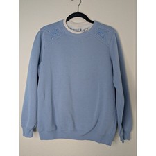 VTG Blair Double Cuff Crewneck Pullover M Floral Embroidered Cutout Cottagecore