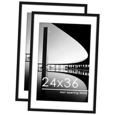 Poster Frame Set of 2, Display Pictures 20 x 30 with Mat or 24 x 24x36 Black