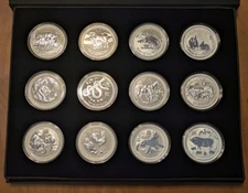 COMPLETE SET (12) AUSTRALIA 1 OZ. SILVER LUNAR SERIES II COINS 2008-2019 + CASE