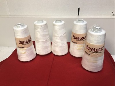 Lot of 5 SureLock Thread New Spool, 2 maxi-lock used , White, 6110 , 3000 Yds Pe