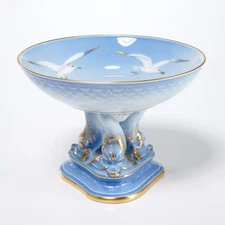 Bing & Grondahl Denmark Seagull Dolphin Porcelain Pedestal Dish Blue Gilt Vtg  B