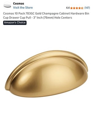 Cosmas Cabinet Hardware Gold Champagne Bin Cup Handles Pulls #783GC