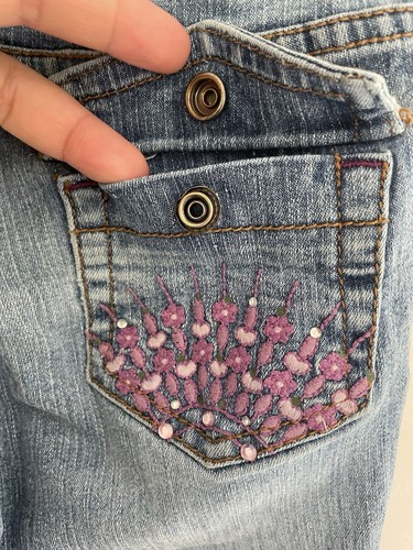 Sonoma Kids Girls Studded Floral Adjustable Stretch Denim Flared Jeans Blue Sz 6 - Picture 9 of 10