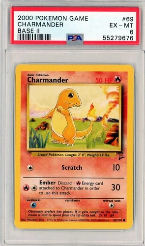 2000 POKEMON BASE II SET - CHARMANDER # 69/130 - PSA 6