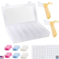 Epesl Craft Organizer Box with 36 Compartments, 120 Floss Bobbins & Stickers