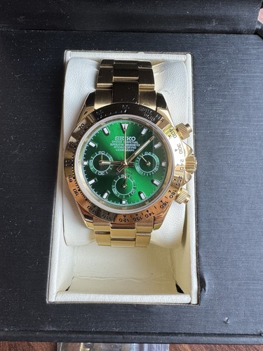VK63 Custom Made Seiko Daytona Chronograph Gold Green John Mayer 40mm Mod Watch - Picture 2 of 6