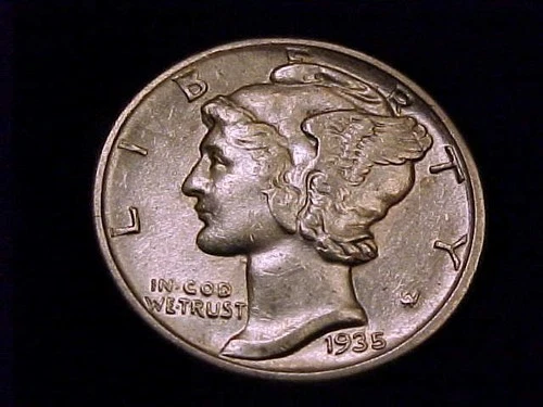 1935-P  Mercury Dime, an About Uncirculated Grade coin.