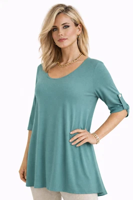 Aux femmes Manche Courte Scoop Cou Grande Taille évasée Longue Tunique T-shirt - Photo 1/4