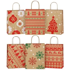 Christmas Gift Bags 24Pcs 8X4.25X10.5 Kraft Paper Gift Bags with Handles 6 Ch...