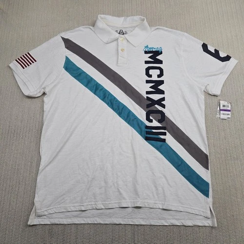 American Rag Polo Shirt Mens 2XL White MCMXCIII Graphic Varsity Cotton XXL