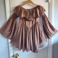 Cider Brown off the shoulder ruffle Dress Fairy size XS dollcore Elf Renaissance