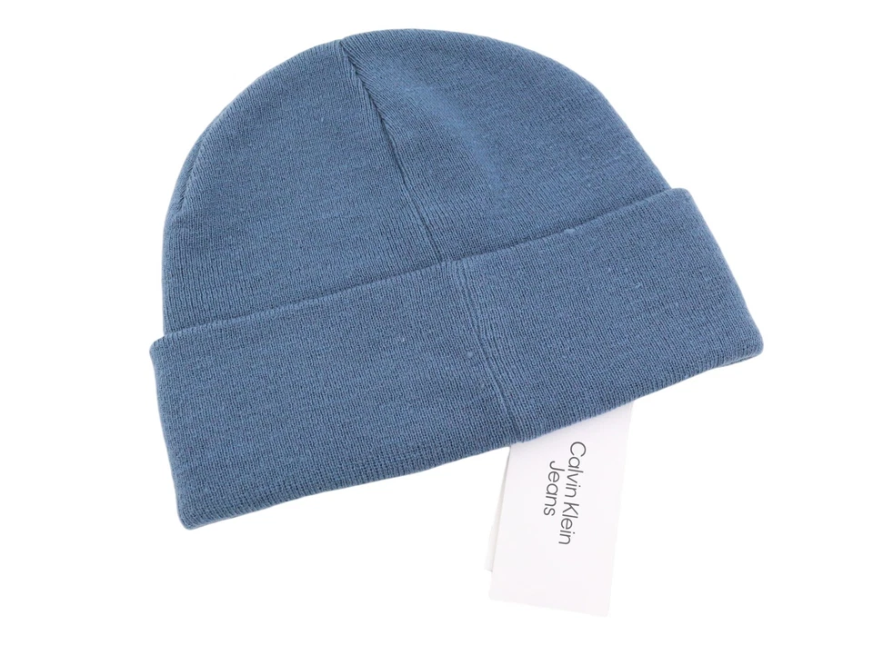 Calvin Klein Monogram Embro Beanie Hombre Sombrero OS Algodón Azul Punto Bordado - Imagen 4 de 4