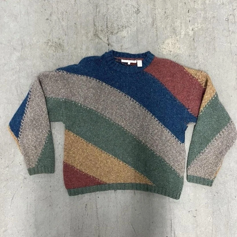 Vintage Men’s PERRY ELLIS Multicolor Striped Wool Sweater Medium 1990’s 1980’s - Image 2 of 4