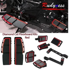 9X Diamond Cut Red Floorboards Shifter Pedal Kits For Harley 1996-2023 Touring