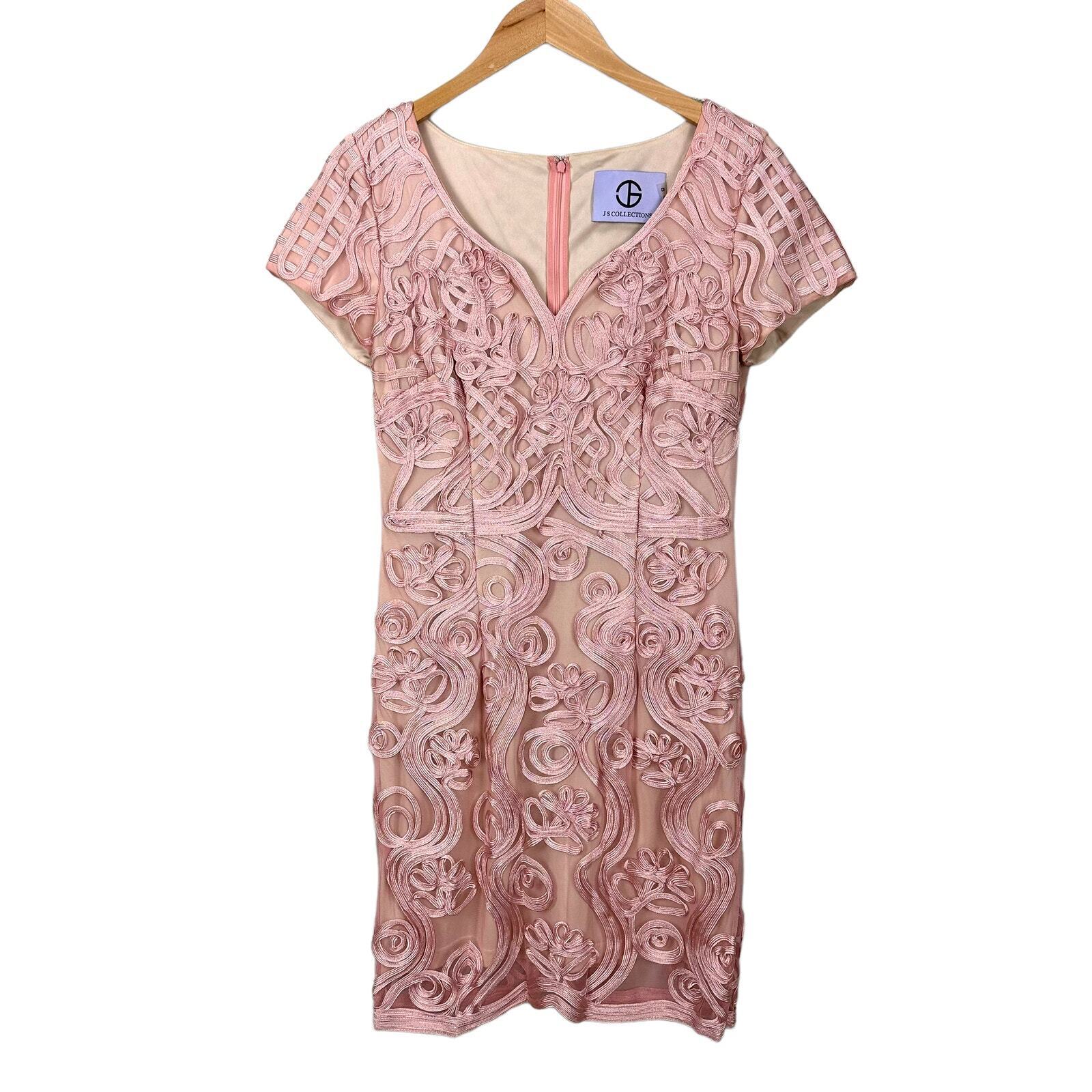 JS Collections Pink Soutache Embroider Sheath Dress 8 M Medium 