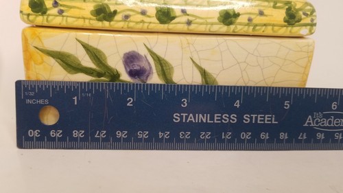 Crackle Yellow Rectangle Ceramic Box purple Olives with branches storage - Picture 7 of 8
