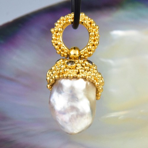 Gigantische South Sea Pearl Pendant,Gold Vermeil Sterlingsilber & Diamant 12.40g - Bild 4 von 12