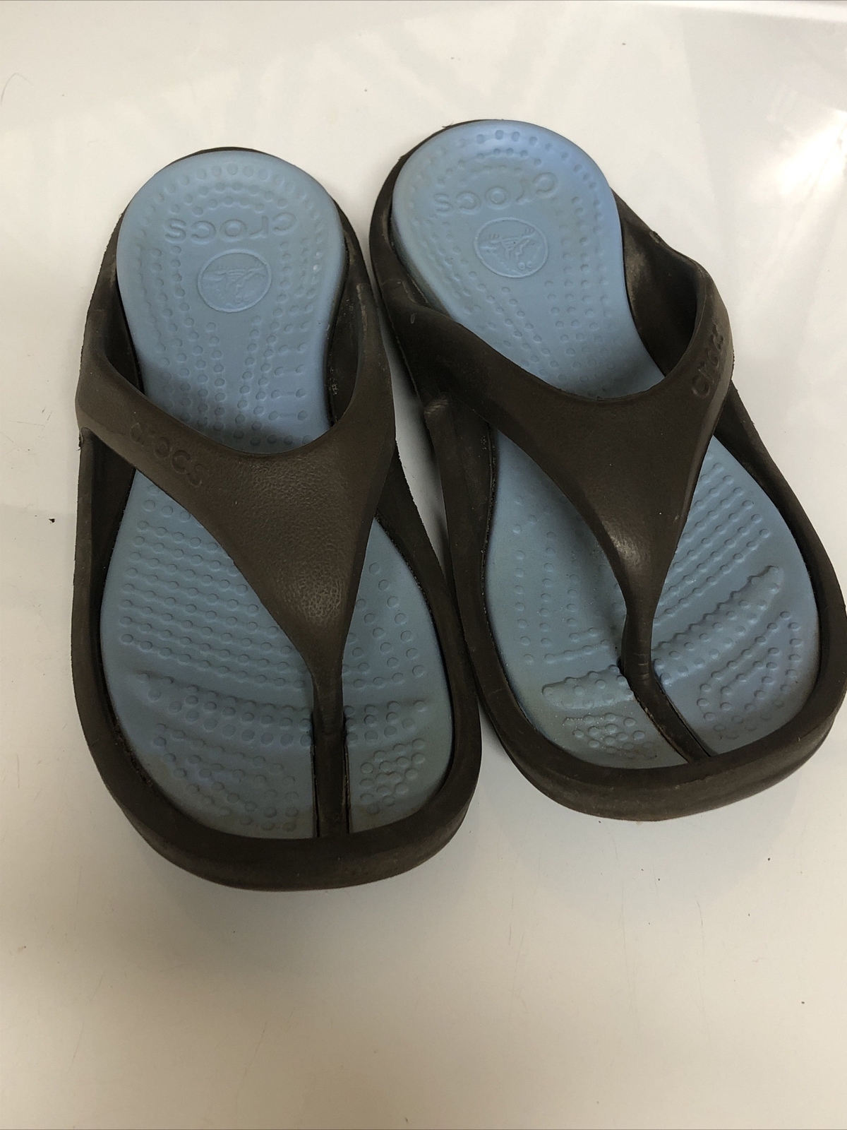 Crocs Flip Flops Sandals Slip On brown blue  Womens Size 11 shoes beach-image