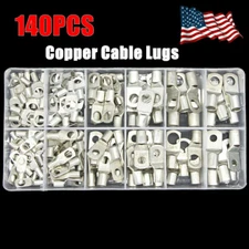 140PCS Assortment Copper Cable Lug Wire Battery Terminals Crimper Connectors Kit