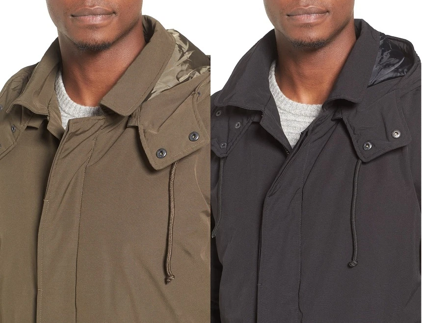 Ben Sherman Hombre Real Abajo Soutien Cuello Capucha Parka de Abrigo Negro Oliva - Imagen 2 de 4