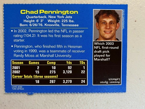 CHAD PENNINGTON NY JETS Sports Illustrated for Kids SI Card #290 - Bild 2 von 2