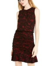 Michael Kors 292297 Women's Glam Lace Shirred Dress M Red Currant - All