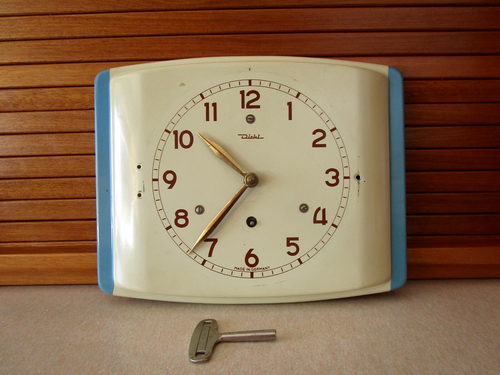 Art Deco Kitchen Wall Clock Made Germany Wind-up Key Working - BUY IT NOW