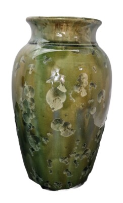 Large Green Crystalline Art Pottery Vase Seagrove 11'' Crackle Glass ~ Glazed