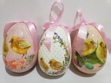 Vintage Style Easter LARGE Chick Egg Tree Ornaments Home Decor Set of 3
