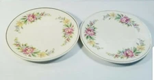 Set of 2 VTG Gold Rim Floral Kitchen Kraft Cake Plate Oven Serve USA Pottery
