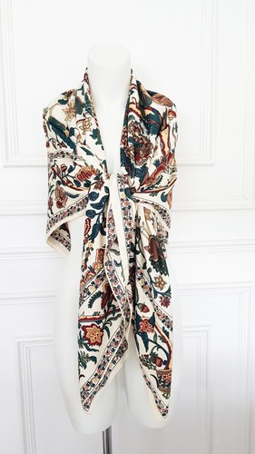 Ladies Cream Silk Neck Scarf Summer Floral Arty Bird Design Print Long Large - Picture 13 of 17