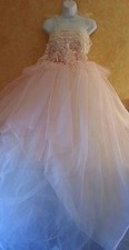 Baby Pink  Ivory Lace Natural Waist Boho Garden Bridal Wedding Gown