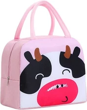 Reusable Lunch Bag Milk Cow Pink Food Storage Bag Work School Picnic Travel