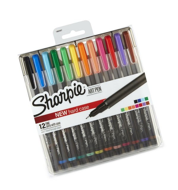 Sharpie Art Pens, Fine Point, Assorted Colors, Hard Case, 12 Pack