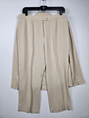 Sauer 2 Piece Suit Set Mens Size 46 Beige Striped Notch Lapel Single Breasted