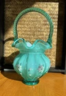 FENTON Hand Painted D Robinson SIGNED Cased Melon Ribbed Floral Basket GORGEOUS!
