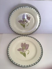 International Tableworks  Tulips Salad Plates  8” Set Of 2 Purple Flower New