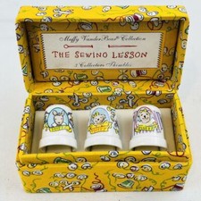 Muffy Vanderbear Collection 3 Collector's Thimbles in Case Sewing Lesson 1993