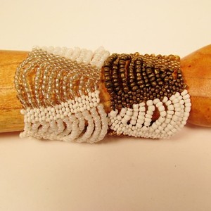 Set-of-2-Pearl-White-Gold-Multi-Strand-Handmade-Swag-Stretch-Seed-Bead-Bracelets