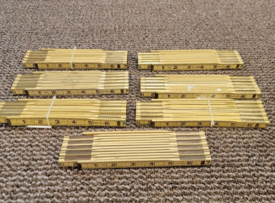 7 Pec Folding Wood Rule Measure Brick Masons Brass Slide 6720X 72'' USA