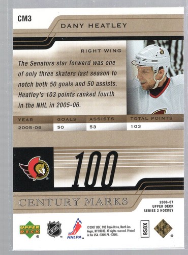 * 2006-07 Upper Deck - Century Marks #CM3 - DANY HEATLEY - Picture 2 of 2