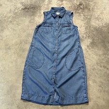 J. Jill Dress Womens xs Denim Chambray Sleeveless Snap Up Shift Pockets